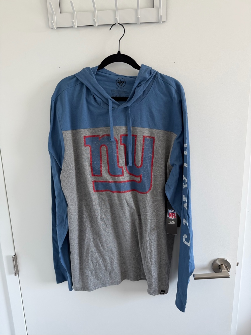 47 New York Giants NFL Blue & Gray Hooded Long Sleeve Shirt XXL NWT